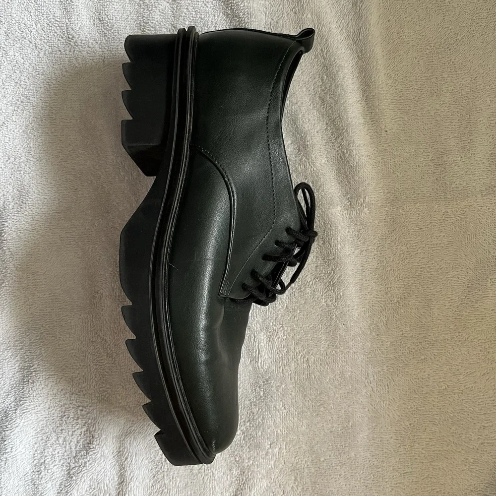 Zara TRF Shoes Women's Size 9 (EU 40)‎ Green Low Heel Chunky Derby Lace Up